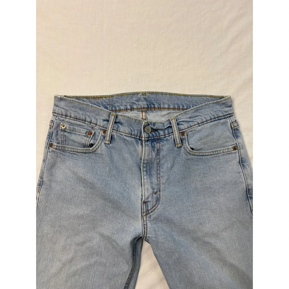 Levis 513 Slim Straight Light Wash Frayed Hem Jeans 30x34 Mens Blue